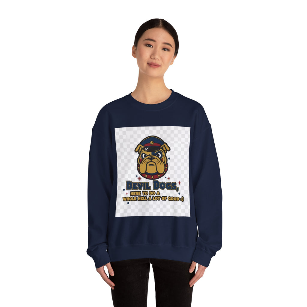 Bulldog Crewneck Sweatshirt — "Devil Dog" Military Mascot Graphic