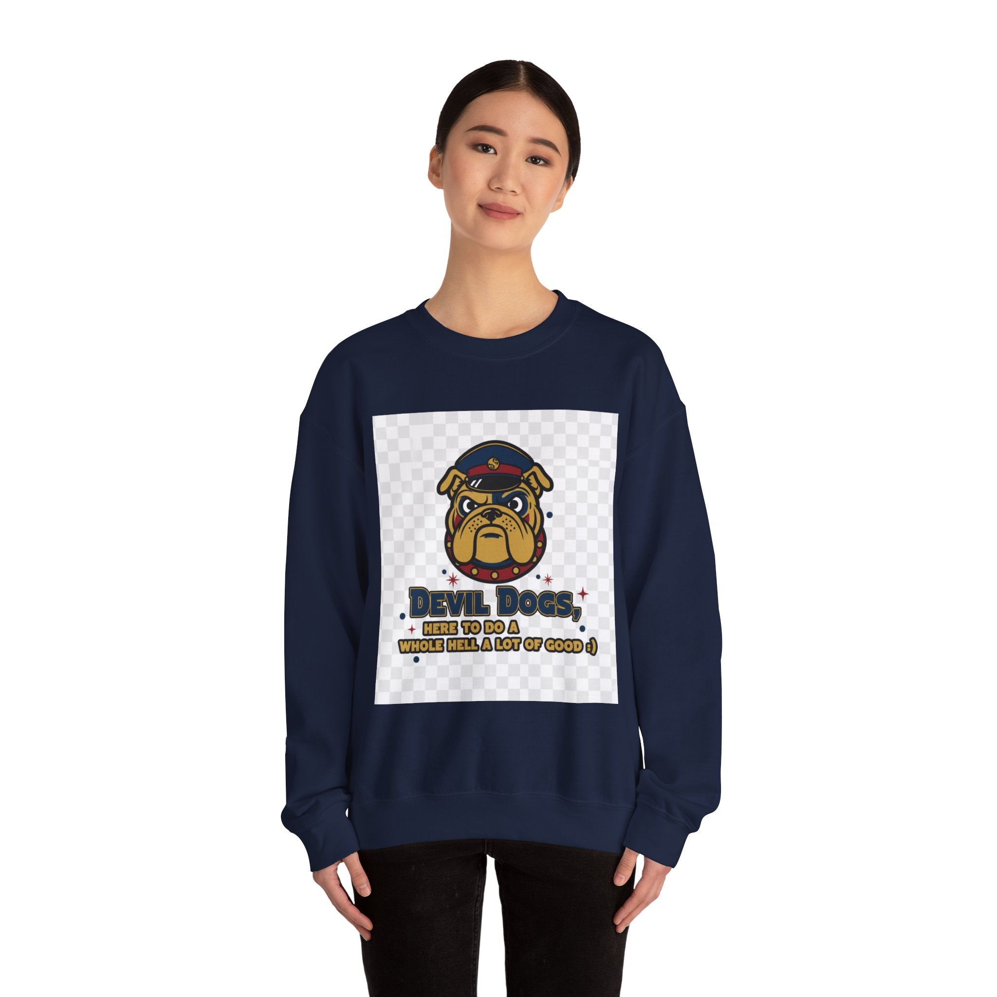 Bulldog Crewneck Sweatshirt — "Devil Dog" Military Mascot Graphic