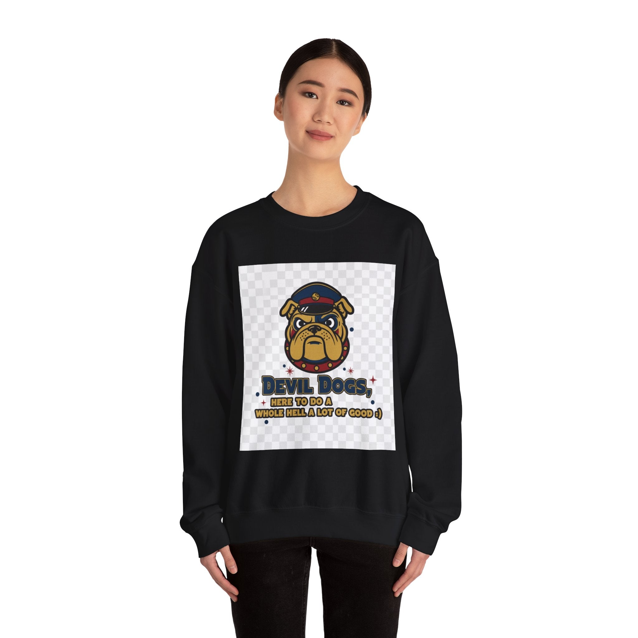 Bulldog Crewneck Sweatshirt — "Devil Dog" Military Mascot Graphic