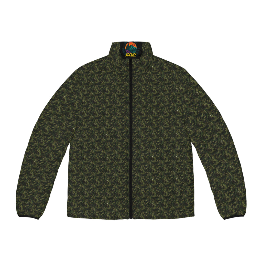 Men's Camo Puffer Jacket – All-Over Olive Green Tactical Pattern