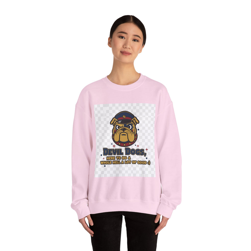Bulldog Crewneck Sweatshirt — "Devil Dog" Military Mascot Graphic