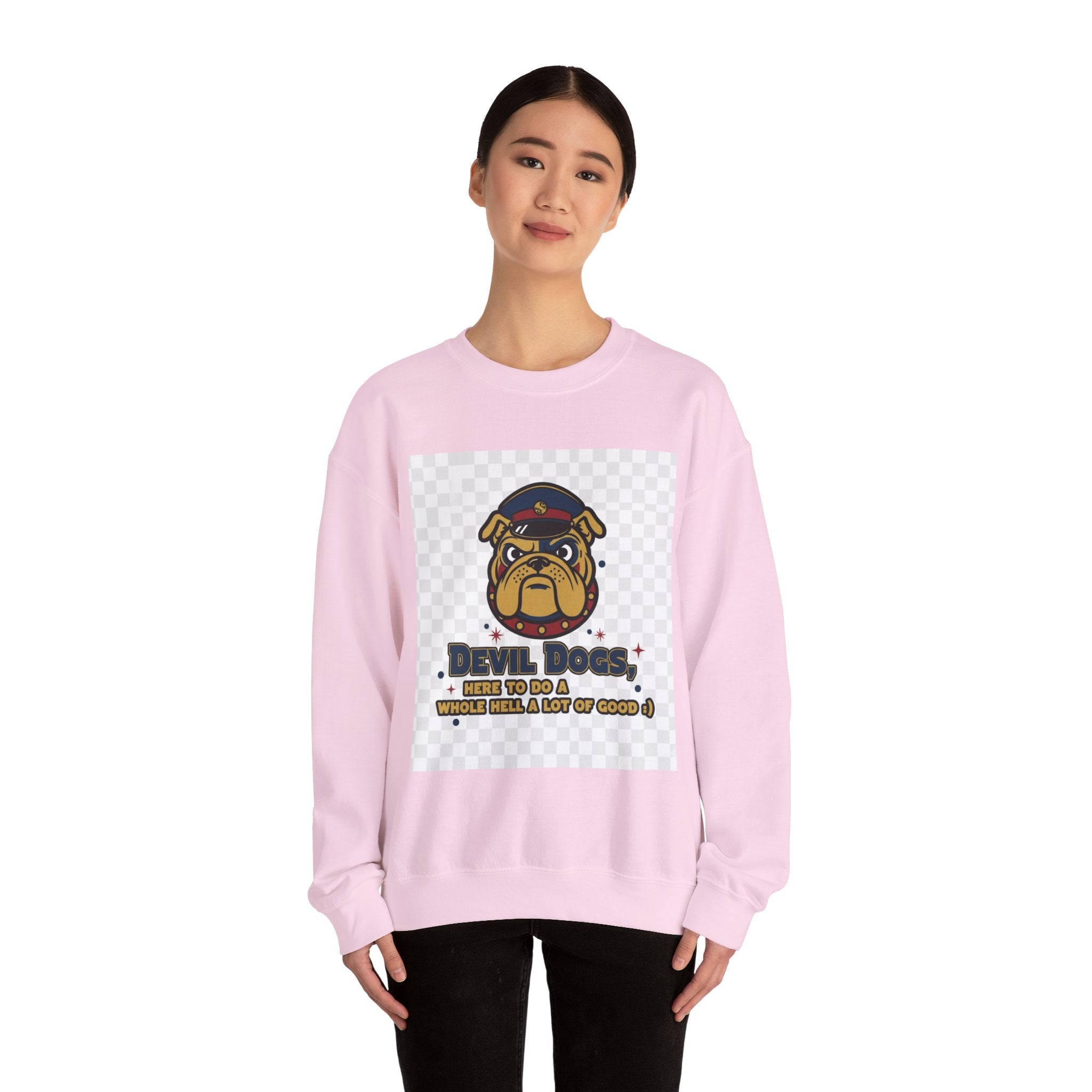 Bulldog Crewneck Sweatshirt — "Devil Dog" Military Mascot Graphic