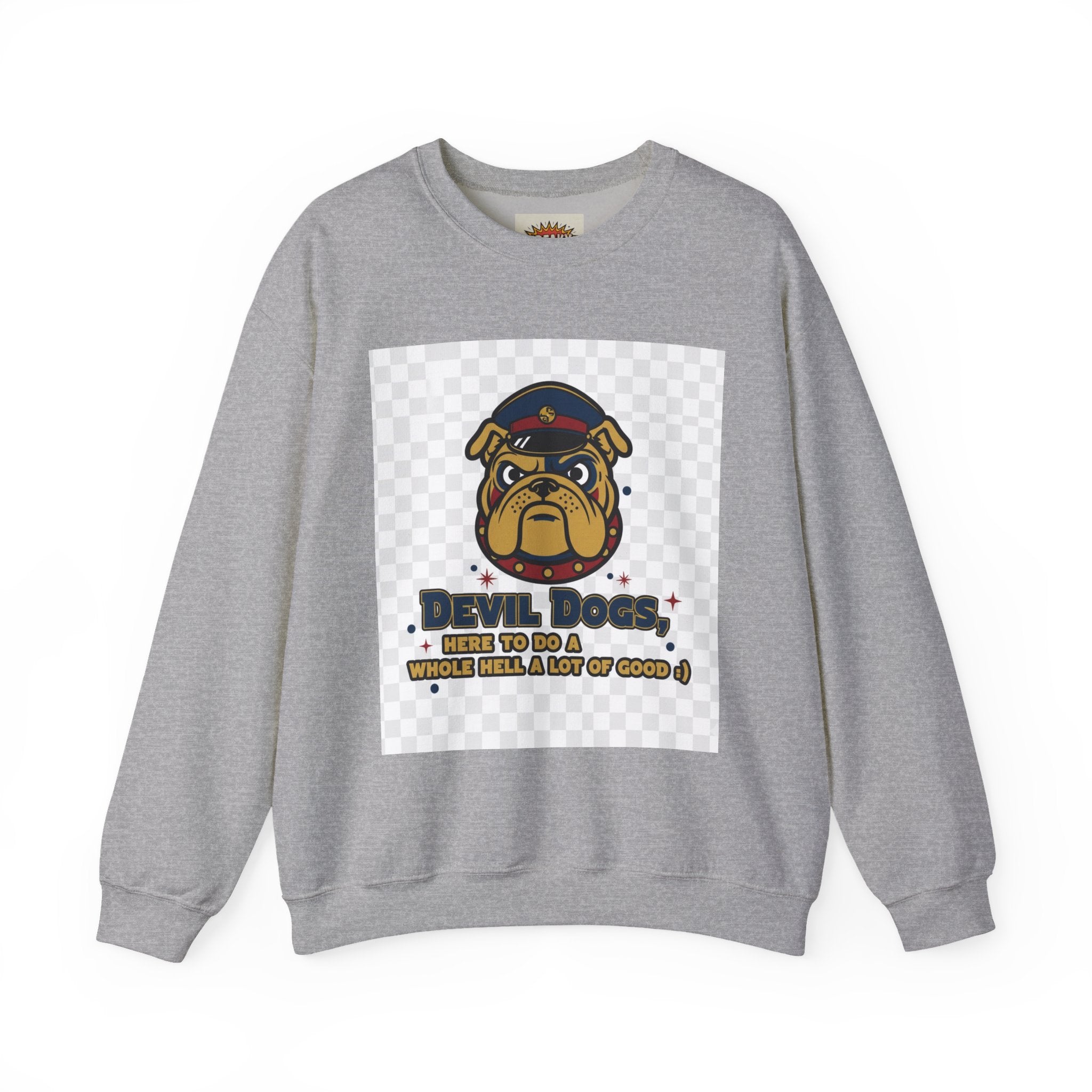 Bulldog Crewneck Sweatshirt — "Devil Dog" Military Mascot Graphic