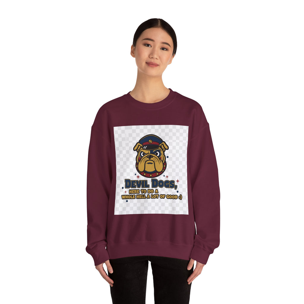 Bulldog Crewneck Sweatshirt — "Devil Dog" Military Mascot Graphic
