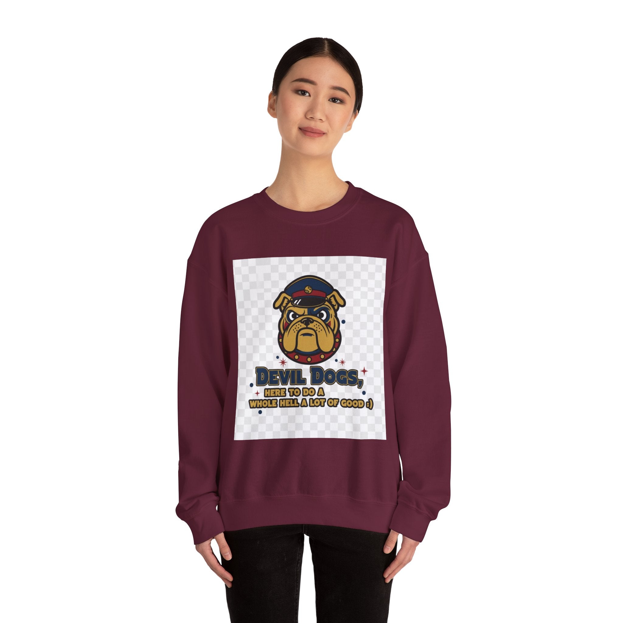 Bulldog Crewneck Sweatshirt — "Devil Dog" Military Mascot Graphic