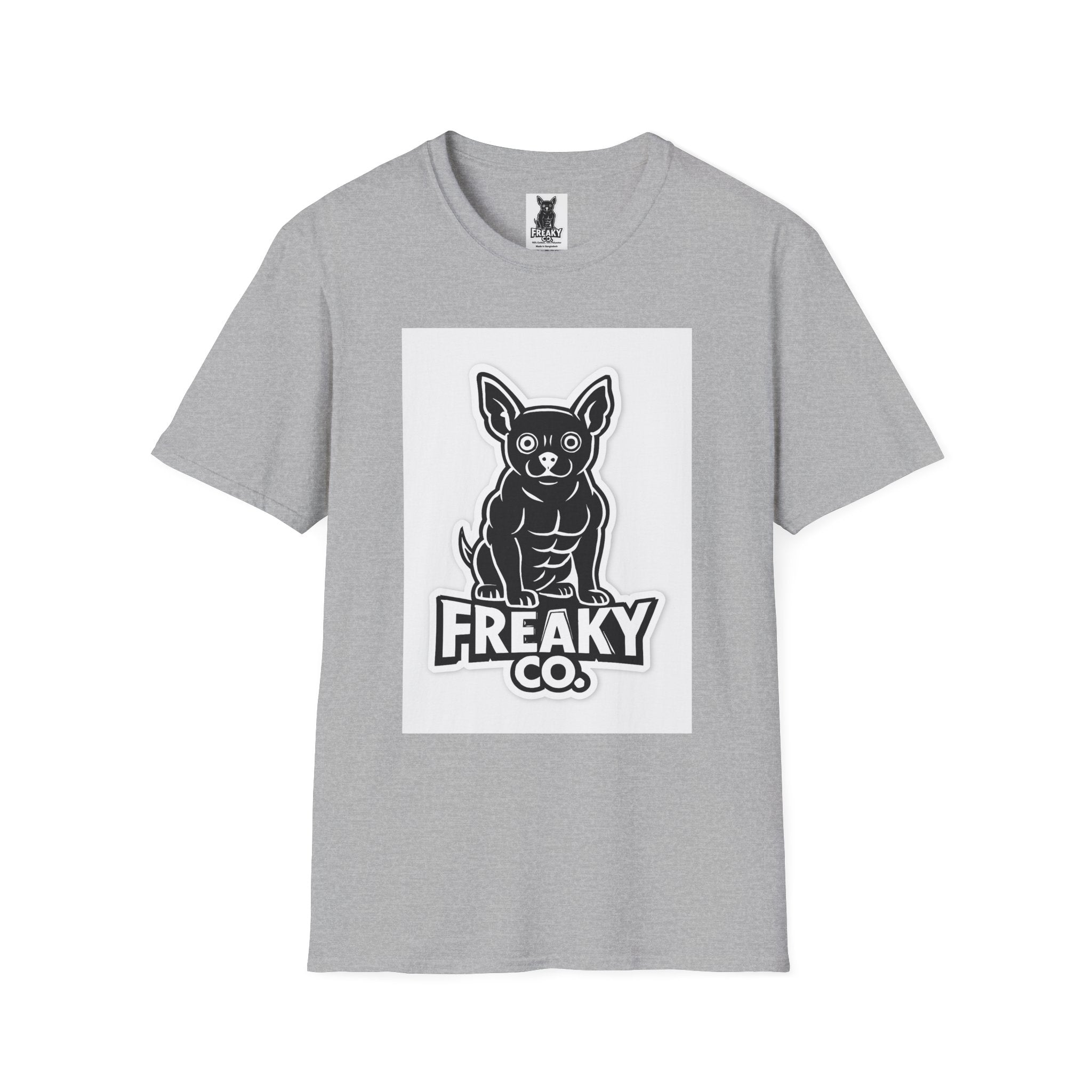 Freaky Co. Unisex Softstyle T-Shirt with Playful Chihuahua Design