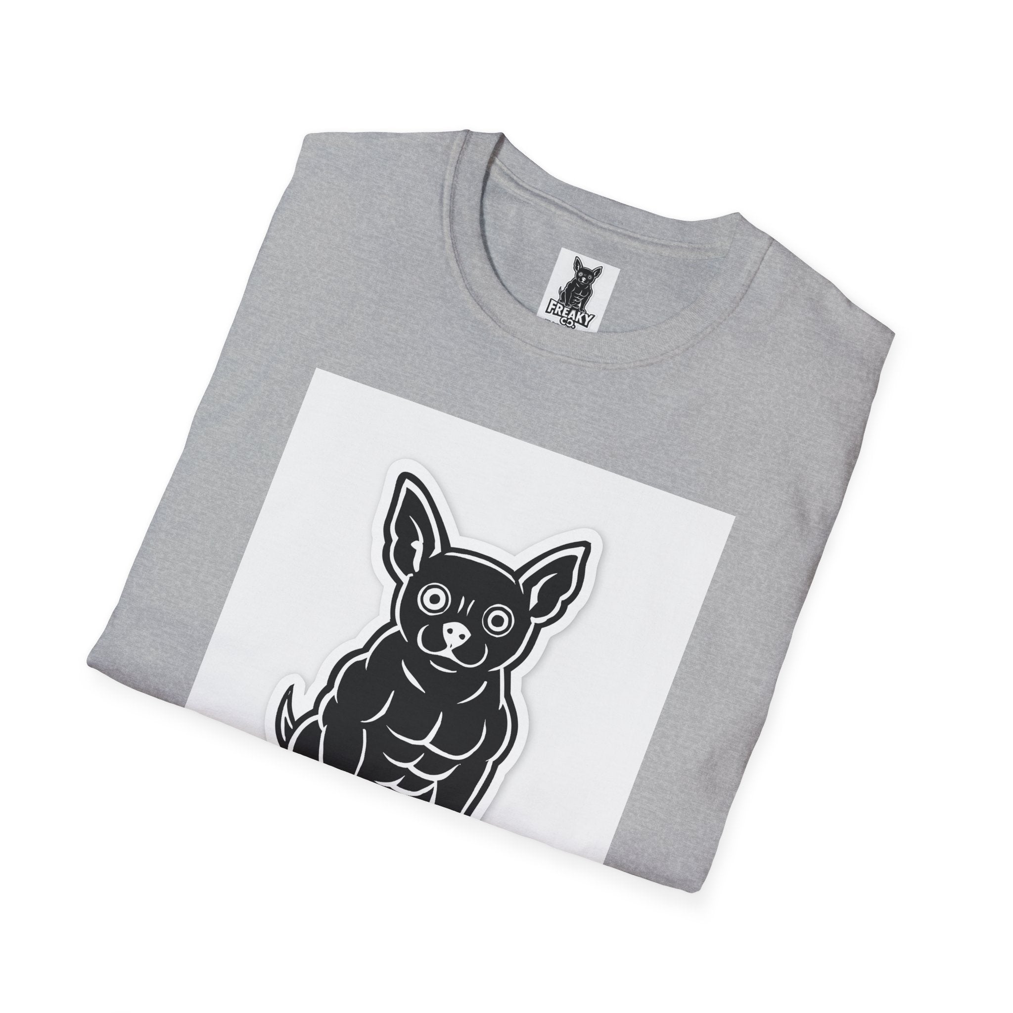 Freaky Co. Unisex Softstyle T-Shirt with Playful Chihuahua Design