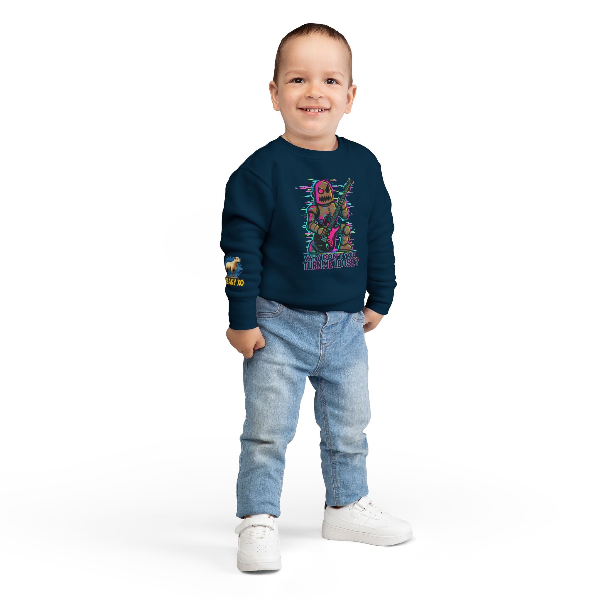 Toddler Sweatshirt — Cute Rocker Robot Graphic “Why Don't You Turn Me Loose?”