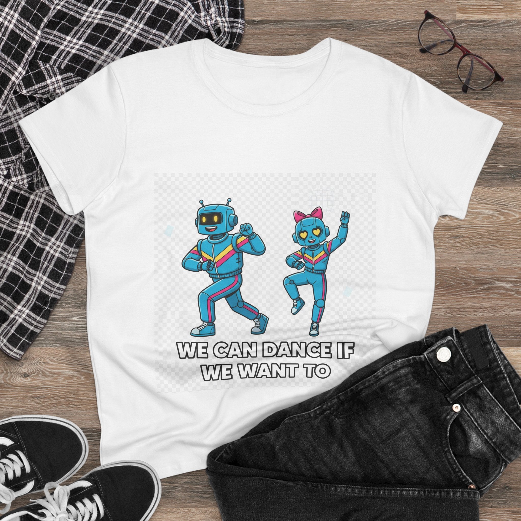 Dancing Robots Tee — “We Can Dance If We Want To” Women's Cotton T‑Shirt