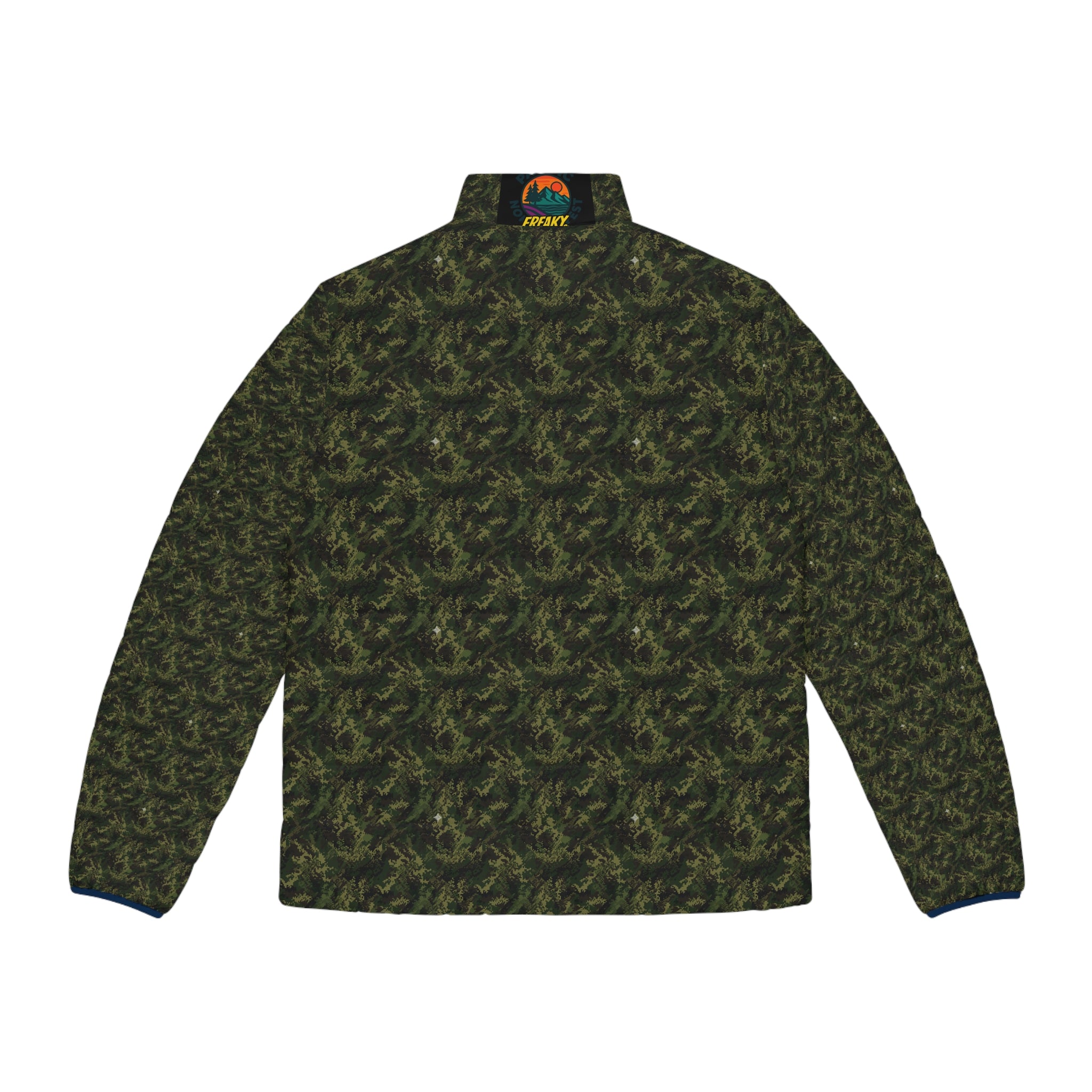 Men's Camo Puffer Jacket – All-Over Olive Green Tactical Pattern