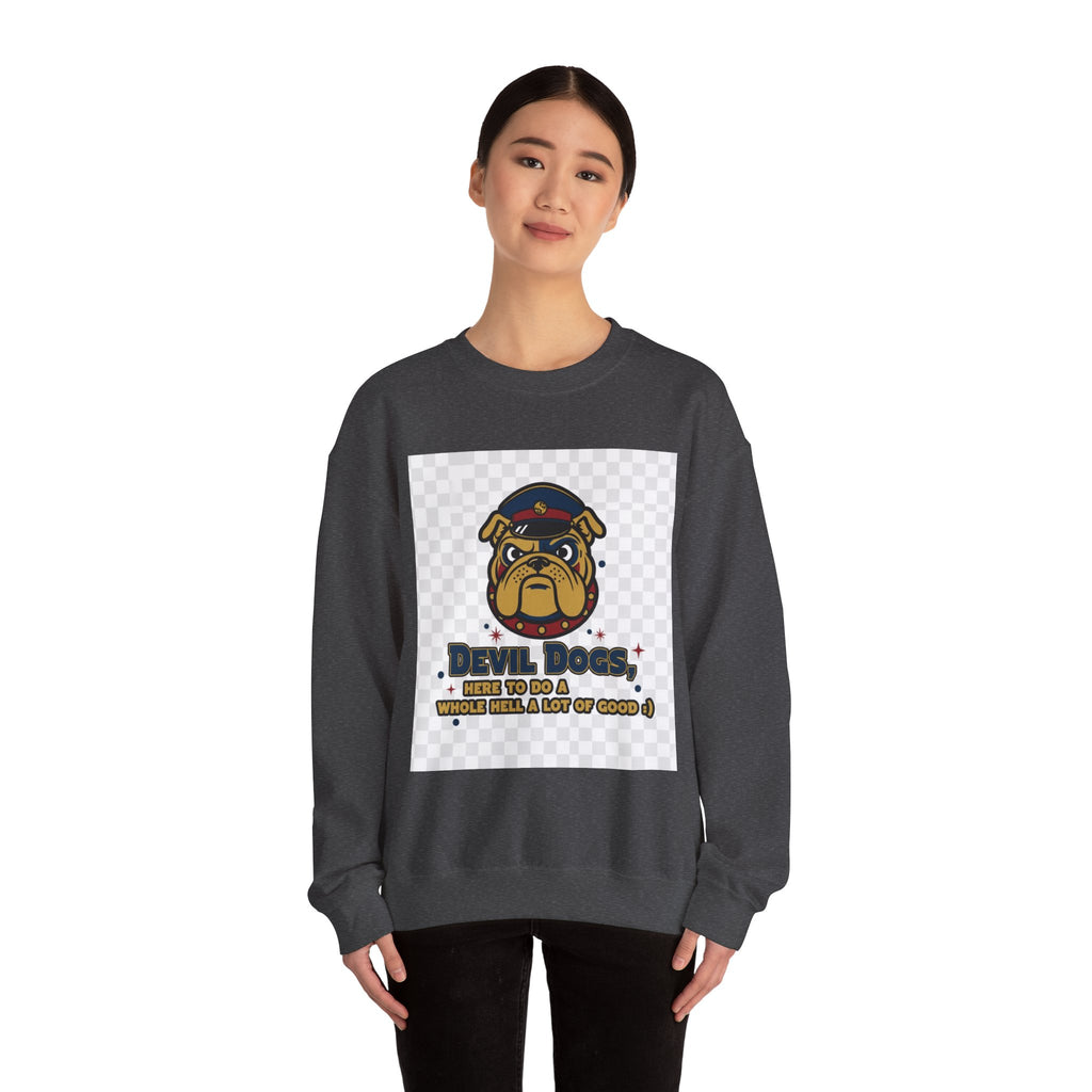 Bulldog Crewneck Sweatshirt — "Devil Dog" Military Mascot Graphic