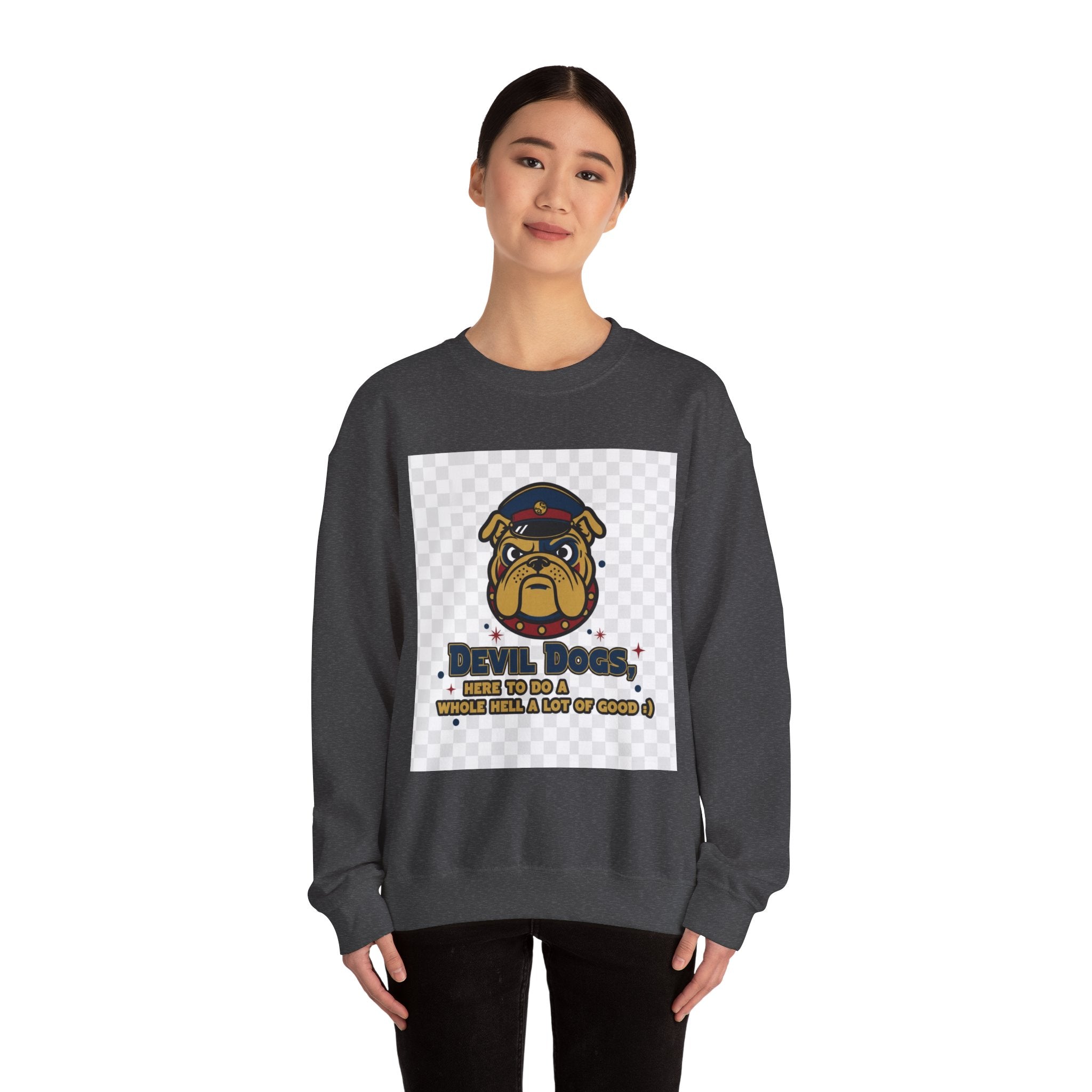 Bulldog Crewneck Sweatshirt — "Devil Dog" Military Mascot Graphic