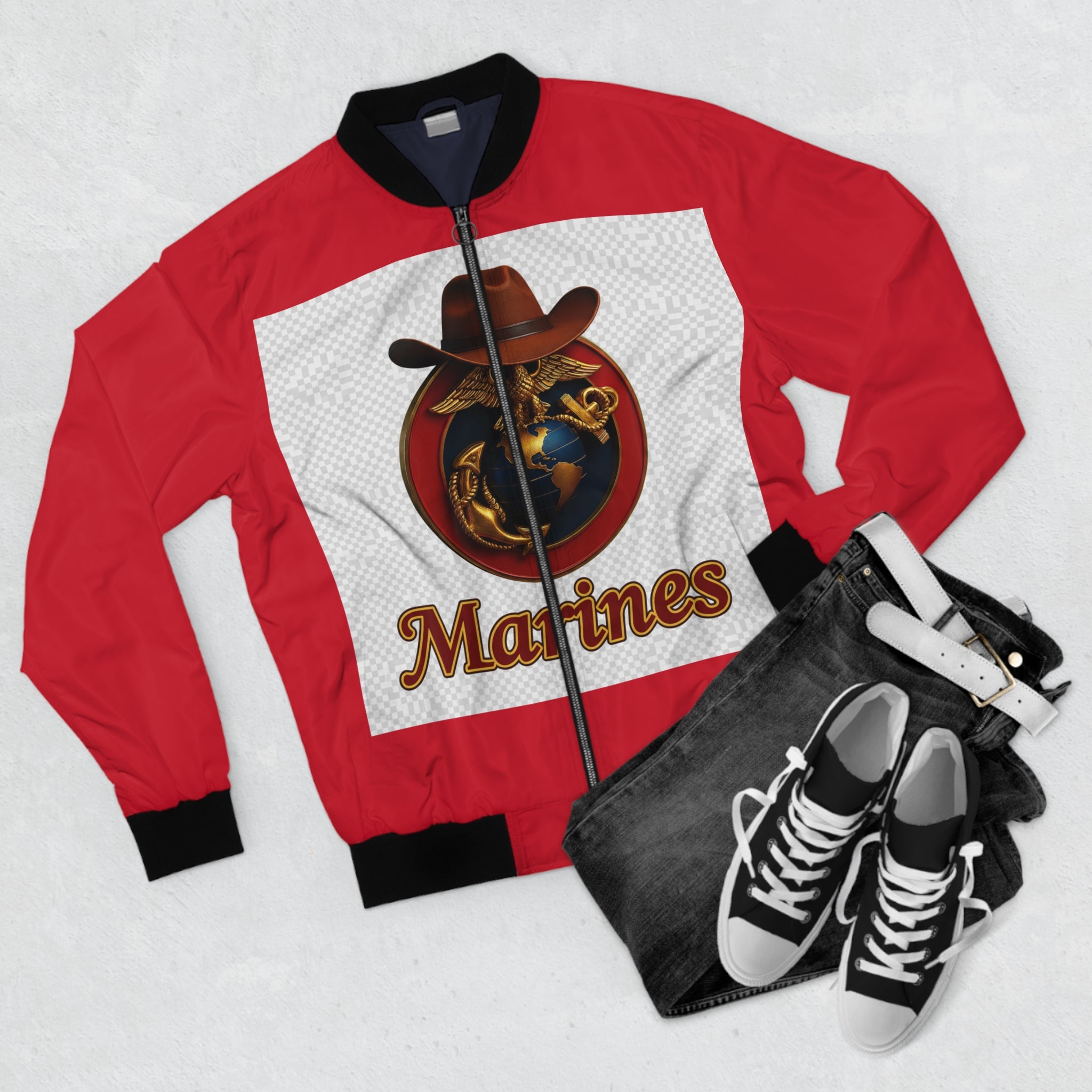 Men's Bomber Jacket - Marines AOP Red