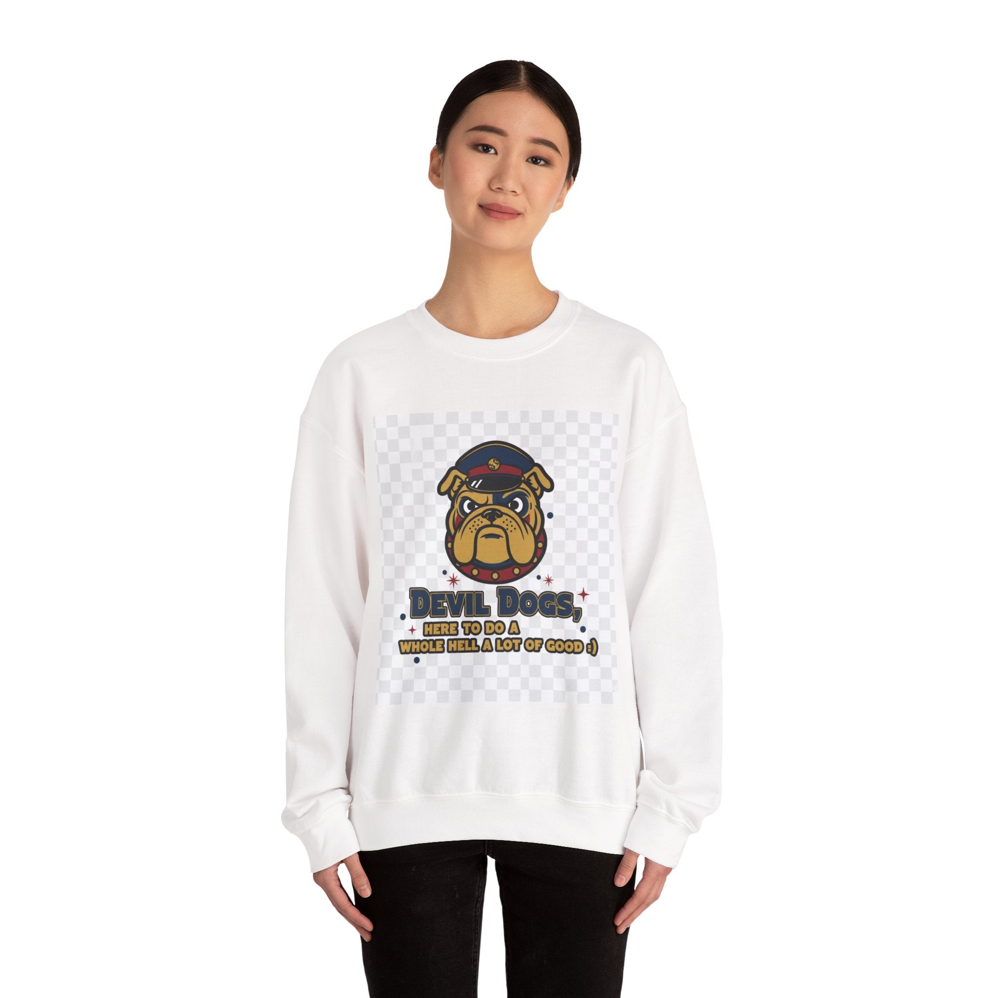 Bulldog Crewneck Sweatshirt — "Devil Dog" Military Mascot Graphic