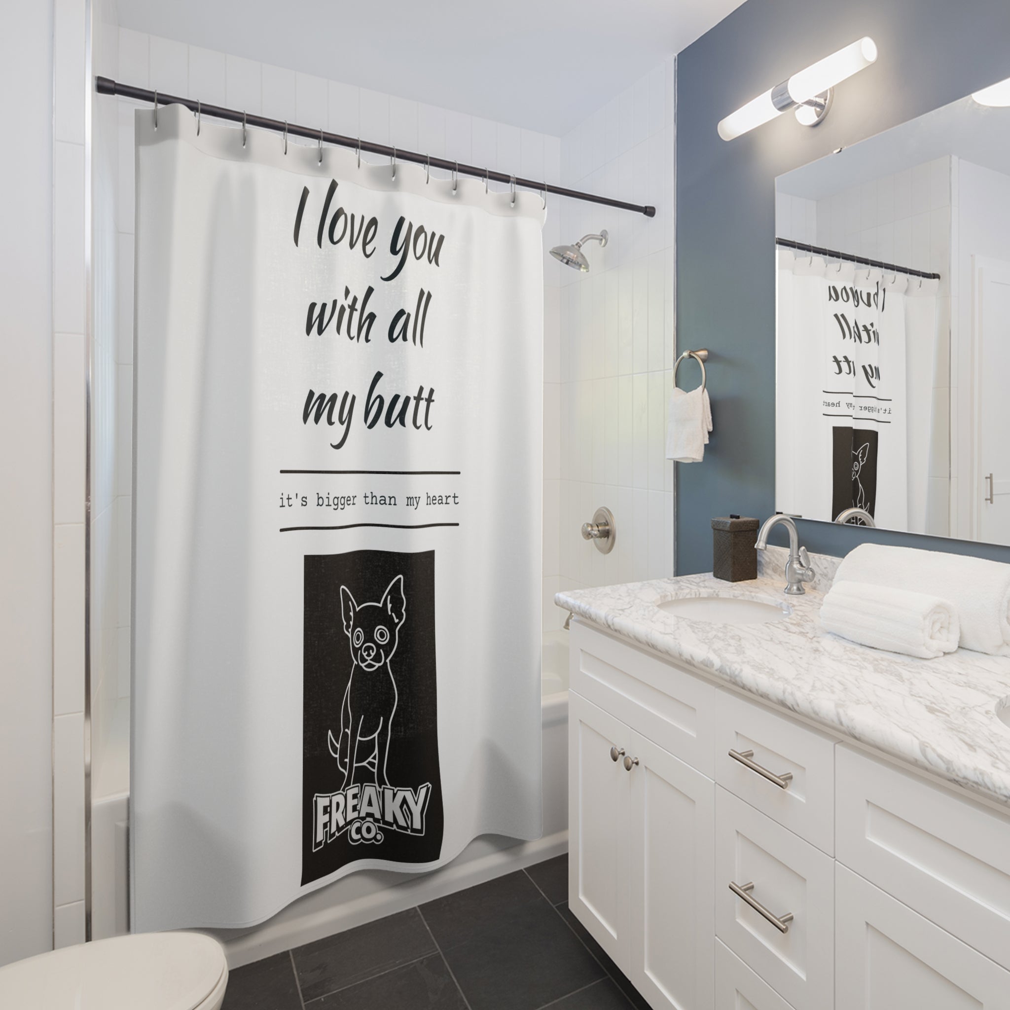 Funny Love Shower Curtain - 'I Love You With All My Butt'