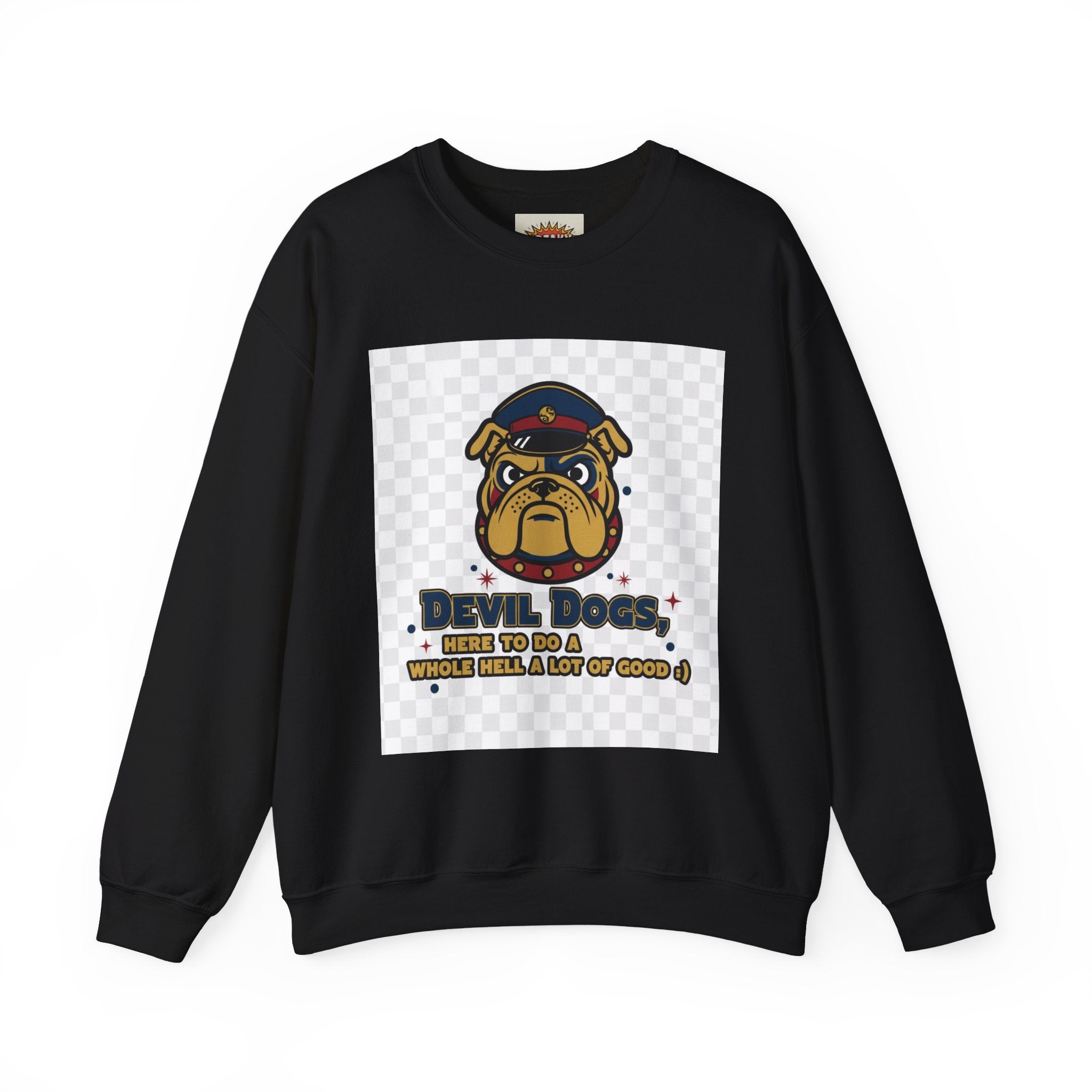 Bulldog Crewneck Sweatshirt — "Devil Dog" Military Mascot Graphic