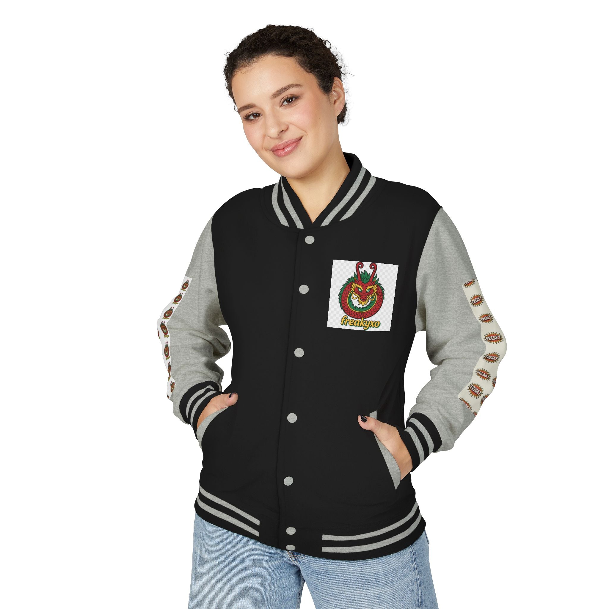 Retro Letterman Jacket with Cheerful Graphics