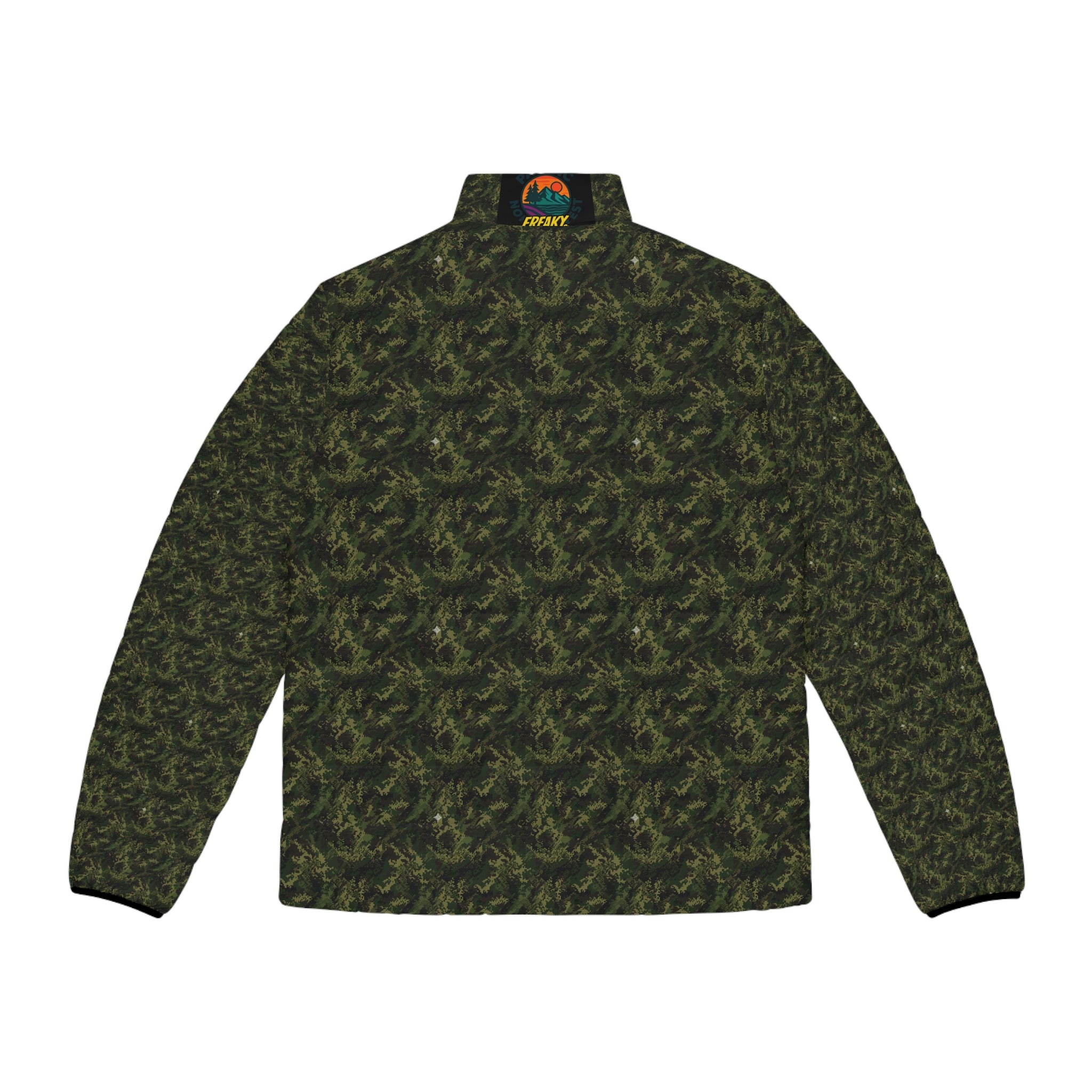 Men's Camo Puffer Jacket – All-Over Olive Green Tactical Pattern