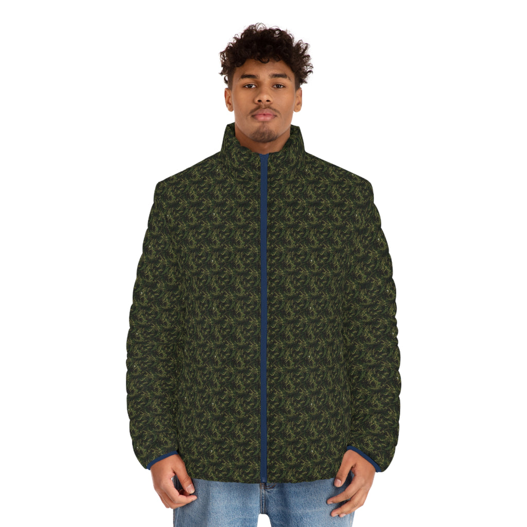 Men's Camo Puffer Jacket – All-Over Olive Green Tactical Pattern