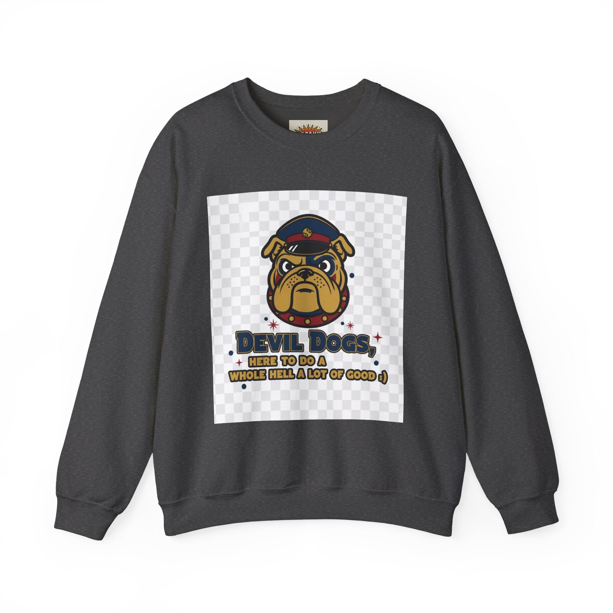 Bulldog Crewneck Sweatshirt — "Devil Dog" Military Mascot Graphic