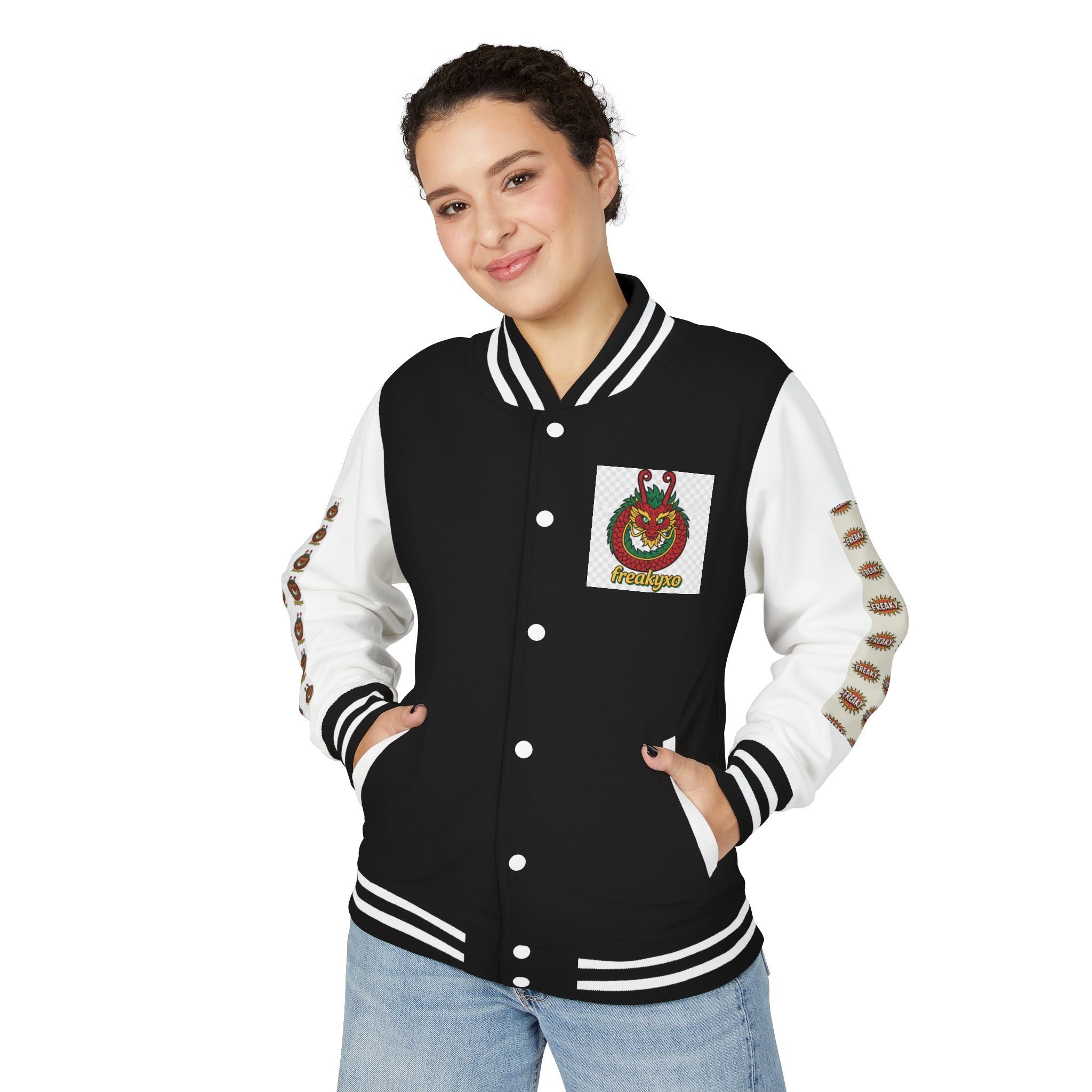 Retro Letterman Jacket with Cheerful Graphics