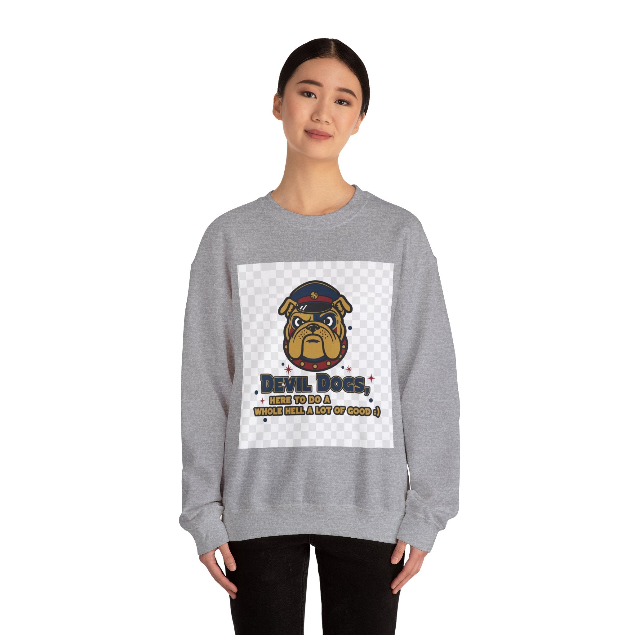 Bulldog Crewneck Sweatshirt — "Devil Dog" Military Mascot Graphic
