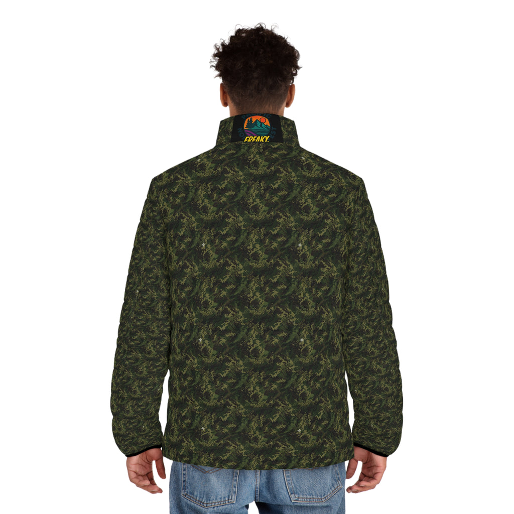 Men's Camo Puffer Jacket – All-Over Olive Green Tactical Pattern