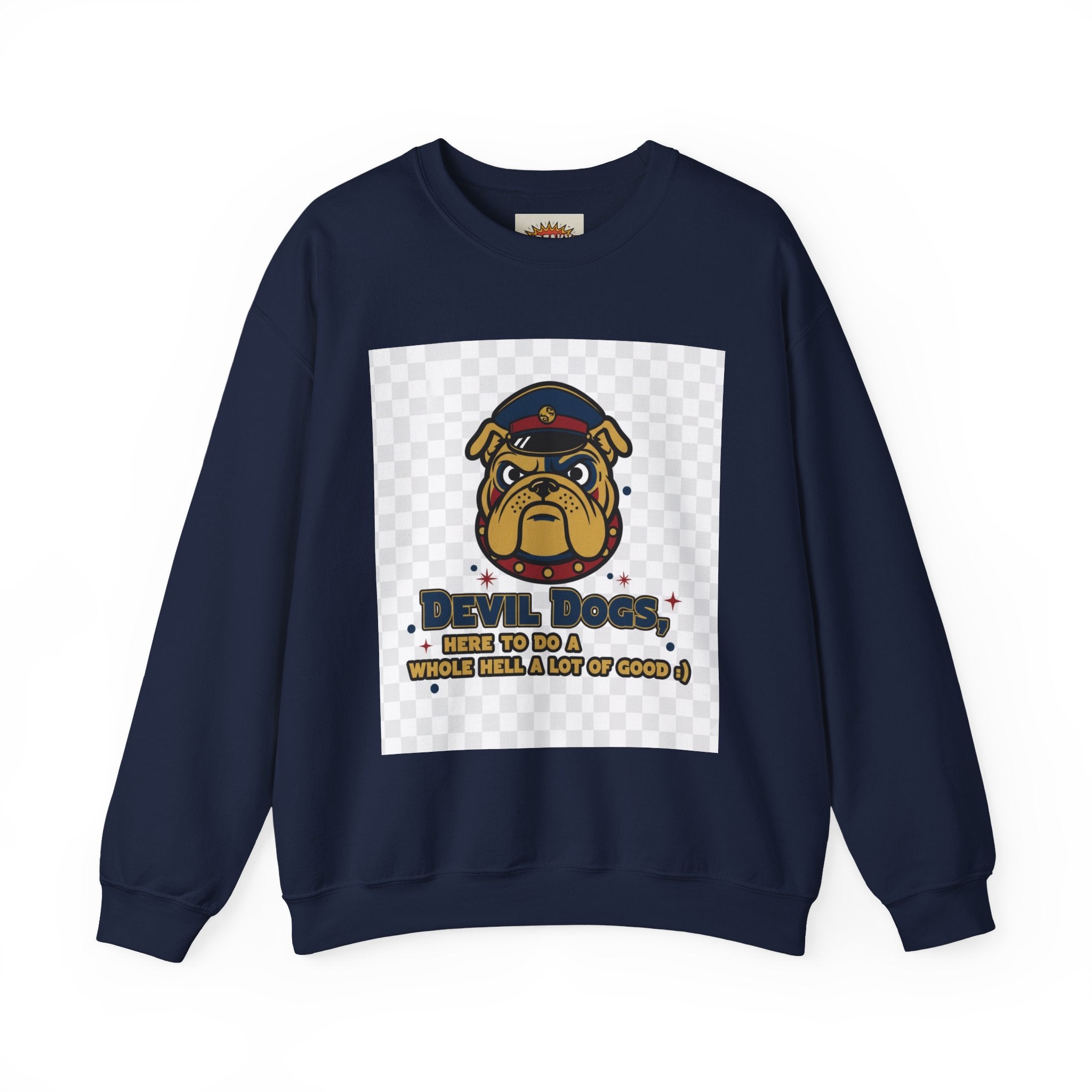 Bulldog Crewneck Sweatshirt — "Devil Dog" Military Mascot Graphic