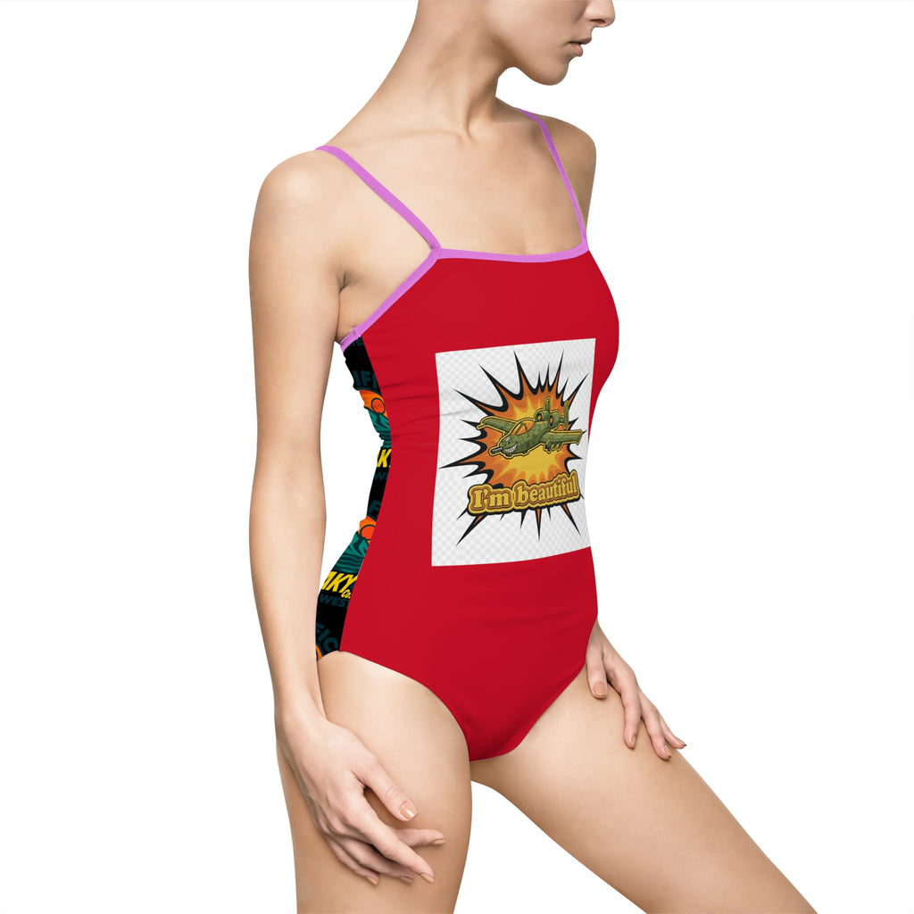 Vibrant Women's One-Piece Swimsuit - "I'm Beautiful" Design