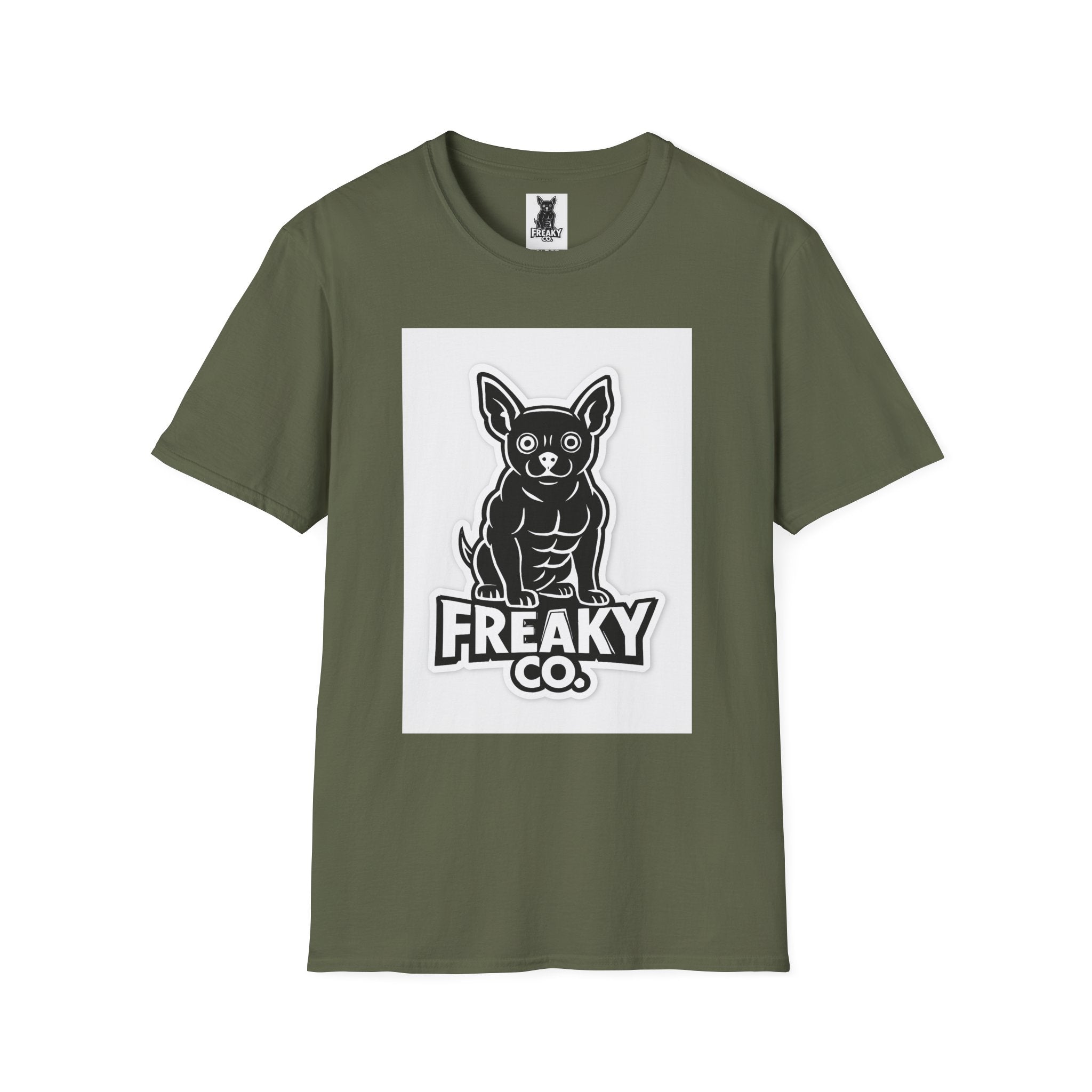 Freaky Co. Unisex Softstyle T-Shirt with Playful Chihuahua Design