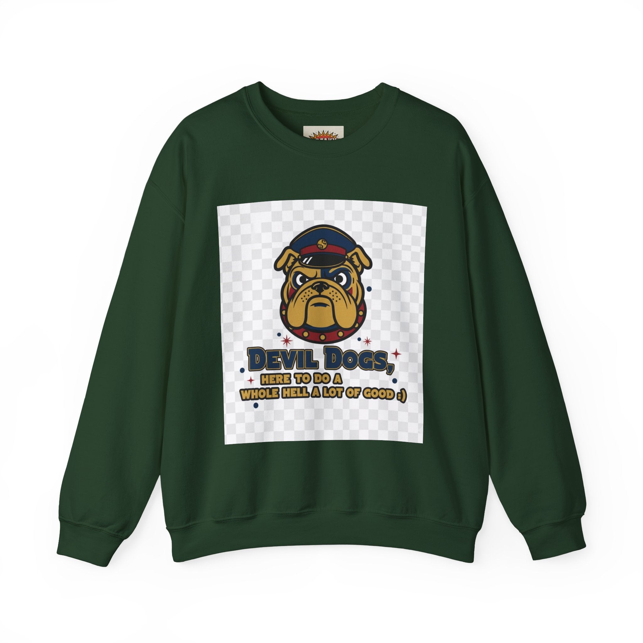 Bulldog Crewneck Sweatshirt — "Devil Dog" Military Mascot Graphic