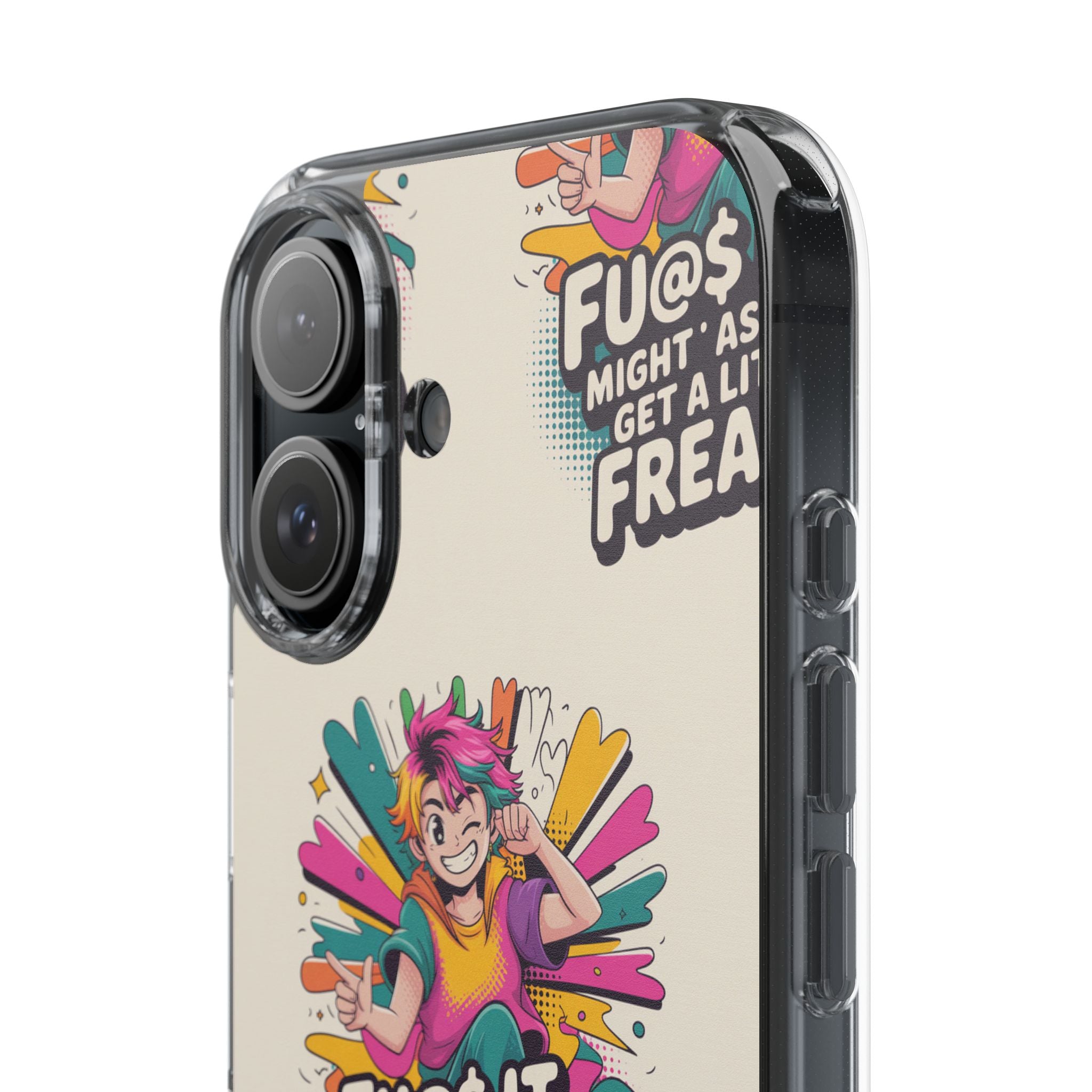 Funky Clear Phone Case with Colorful Graphic