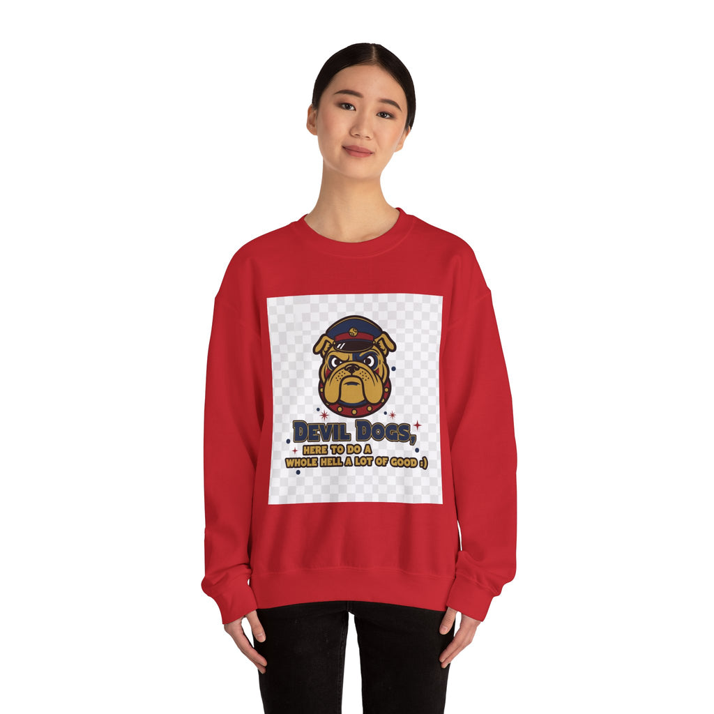 Bulldog Crewneck Sweatshirt — "Devil Dog" Military Mascot Graphic