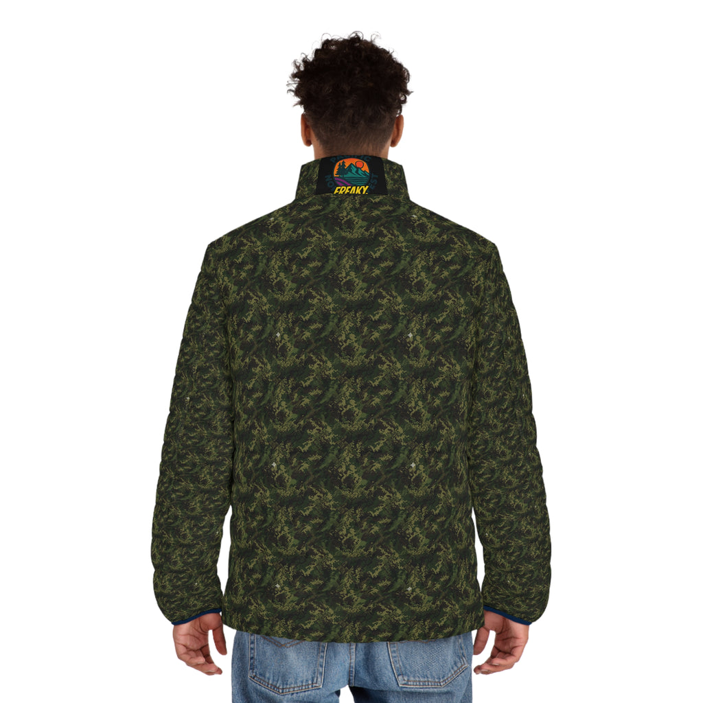 Men's Camo Puffer Jacket – All-Over Olive Green Tactical Pattern