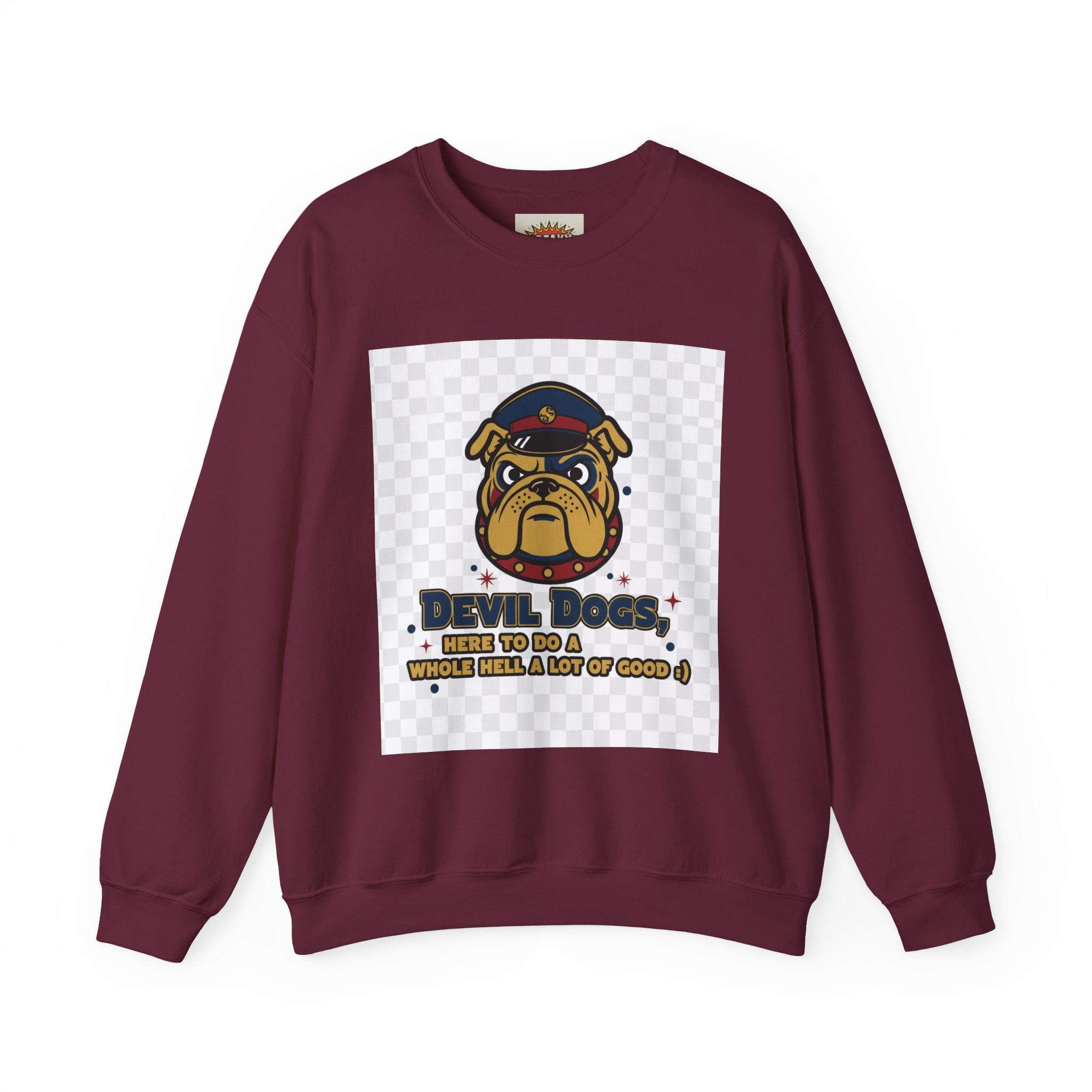 Bulldog Crewneck Sweatshirt — "Devil Dog" Military Mascot Graphic