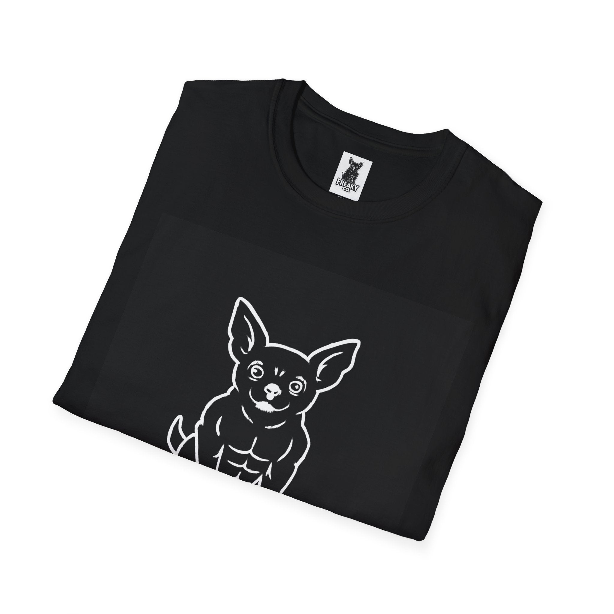 Freaky Co. Unisex Softstyle T-Shirt with Playful Chihuahua Design