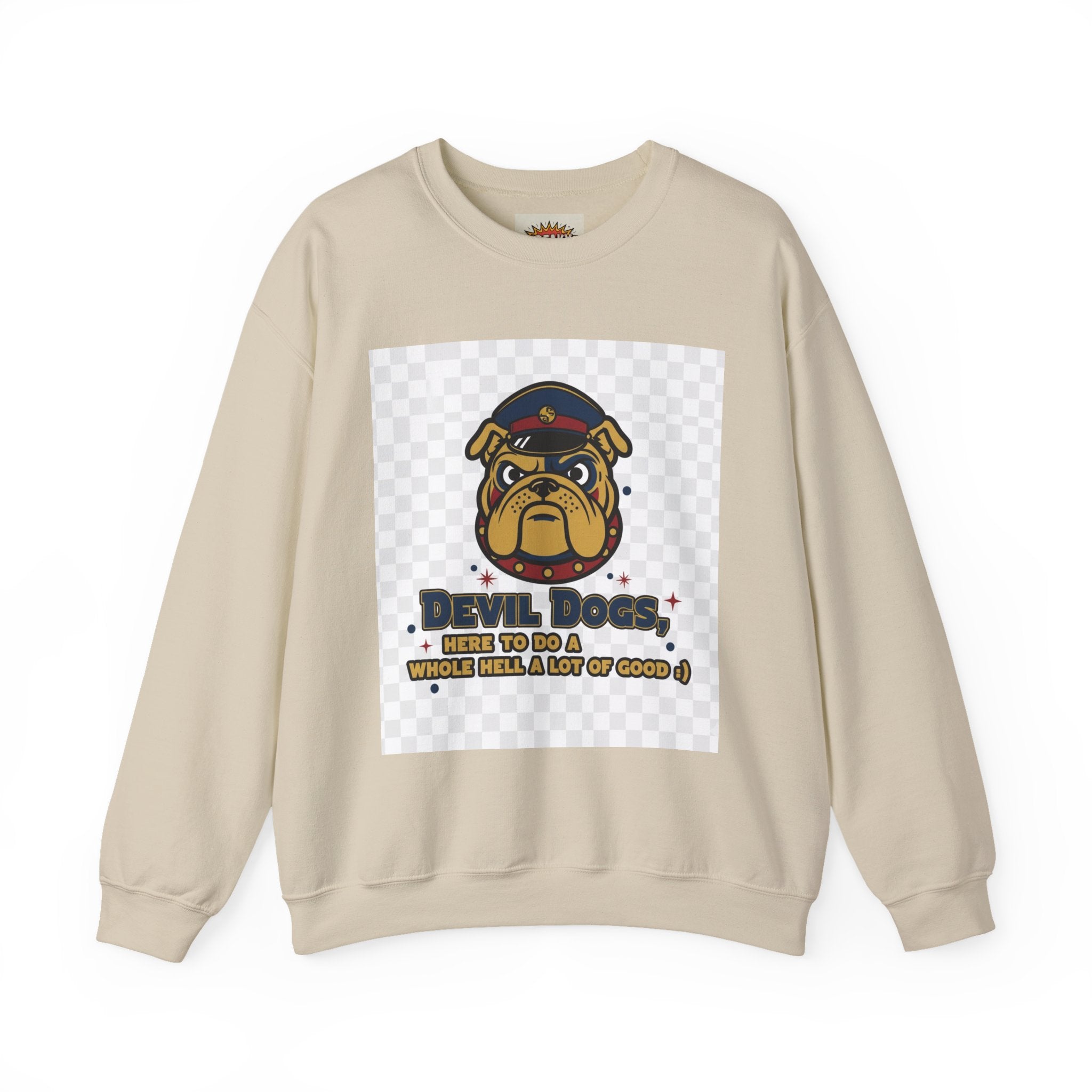 Bulldog Crewneck Sweatshirt — "Devil Dog" Military Mascot Graphic