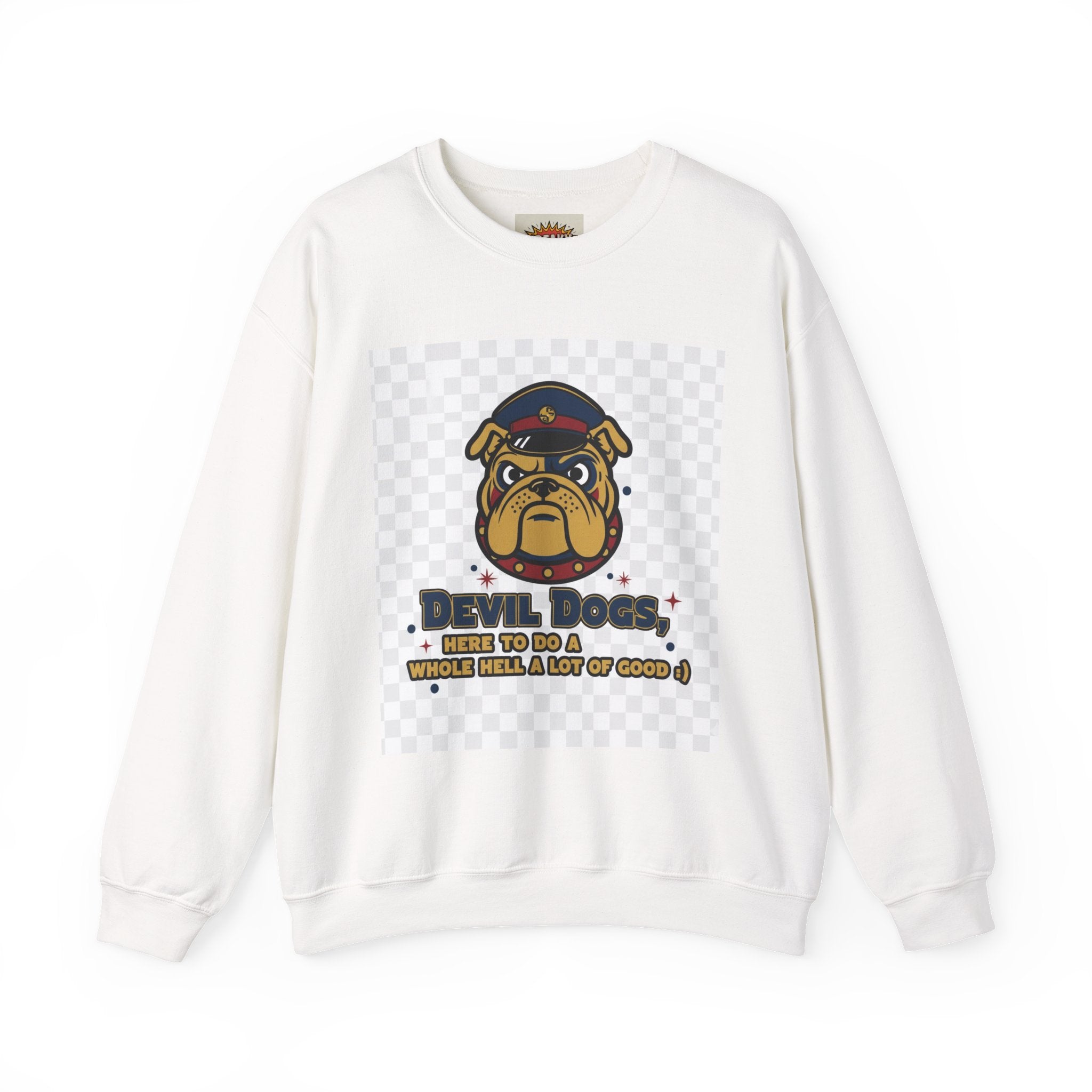 Bulldog Crewneck Sweatshirt — "Devil Dog" Military Mascot Graphic