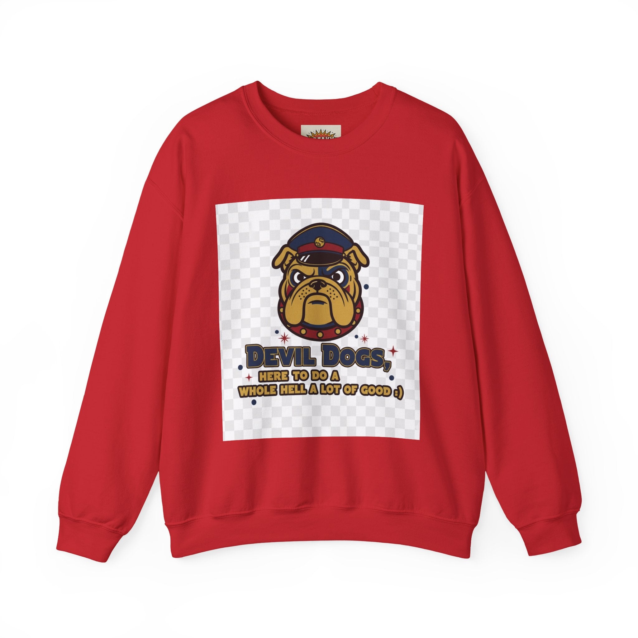 Bulldog Crewneck Sweatshirt — "Devil Dog" Military Mascot Graphic